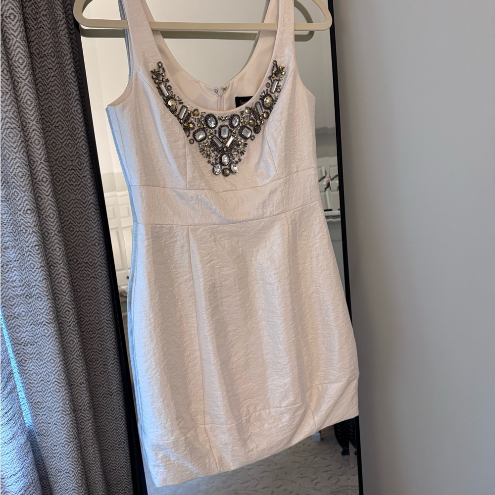 Laundry By Shelli Segal Cream Embellished Mini Dress